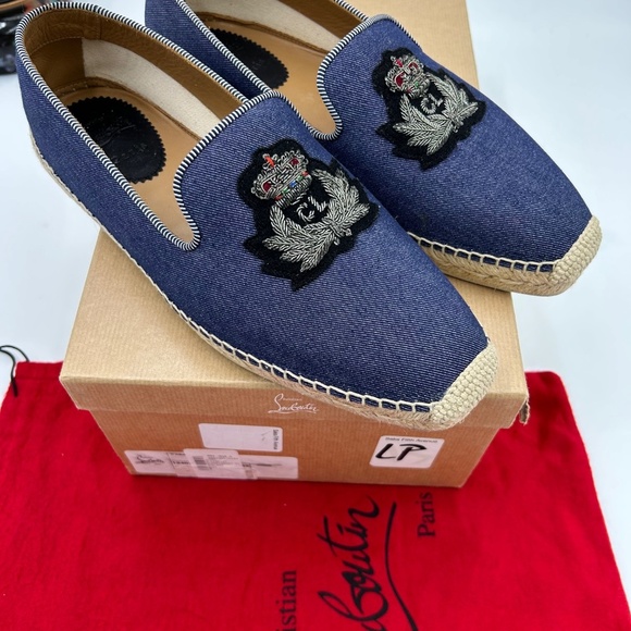 Men’s Christian Louboutin NANOU orlotto flat espadrille blue denim size 42 Italy - Picture 2 of 10